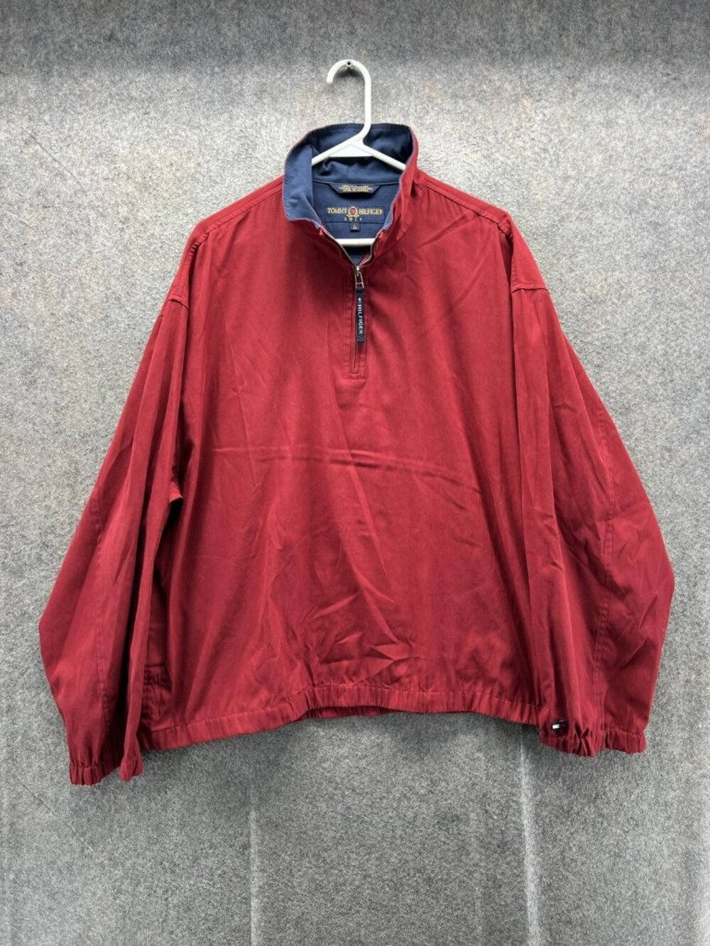 Tommy Hilfiger Windbreaker Jacket Mens Large Red 1/4 Zip Golf Pullover Cotton